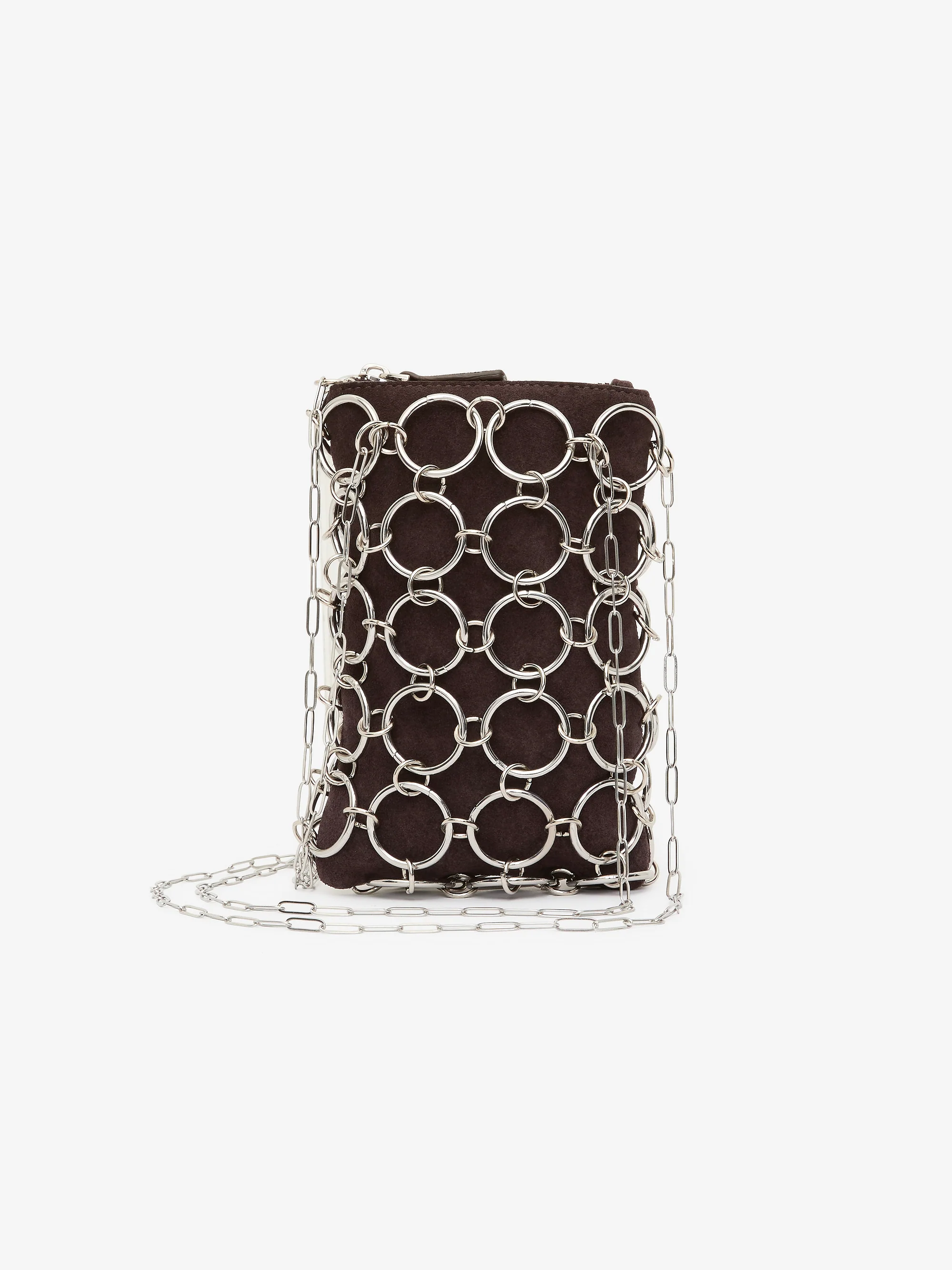 ALEXANDRIA CHAIN BAG - CHOC SUEDE/SILVER