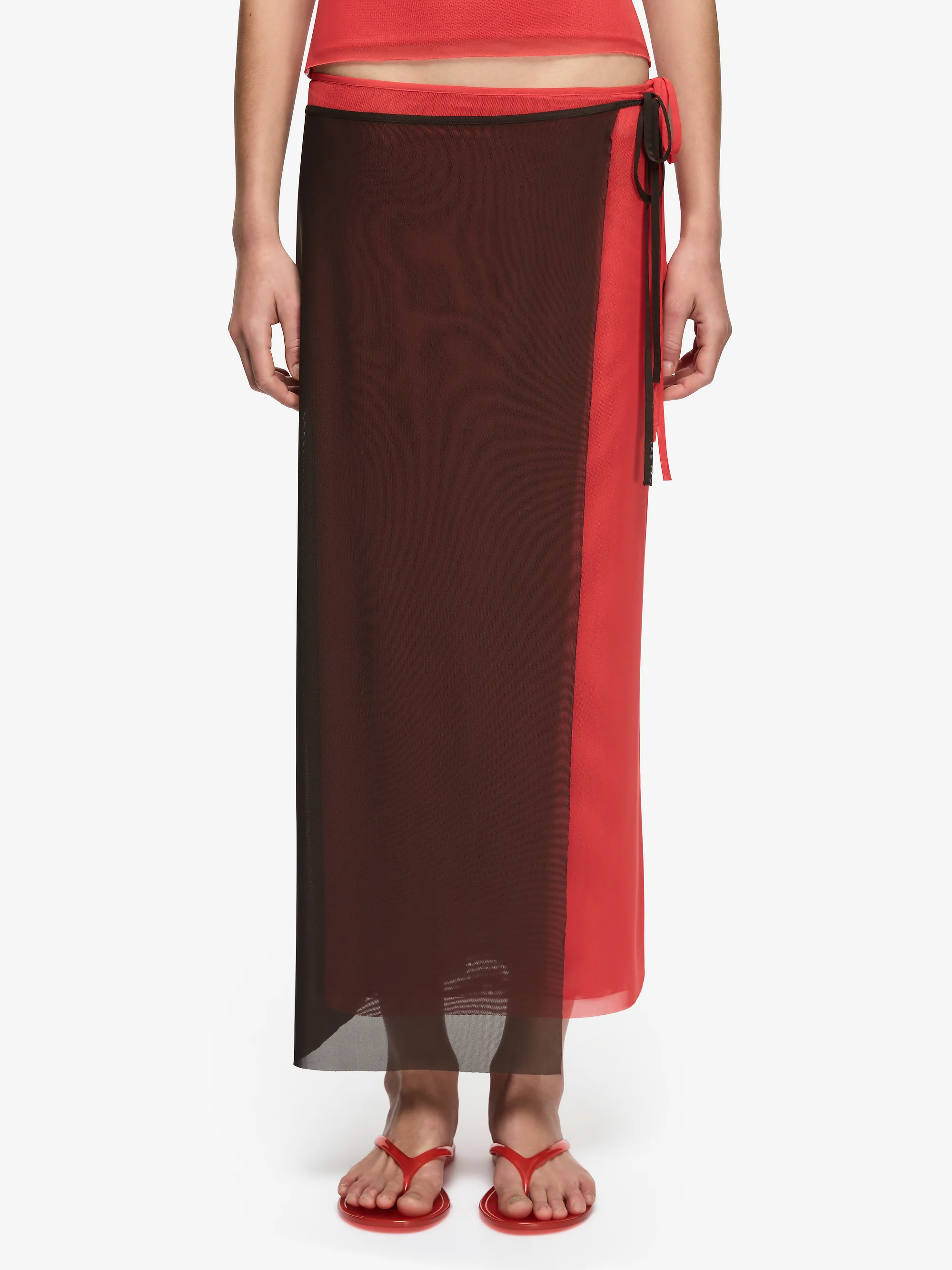 ALYNA CONTRAST SKIRT - BITTER CHOC/FLAME - Image 2
