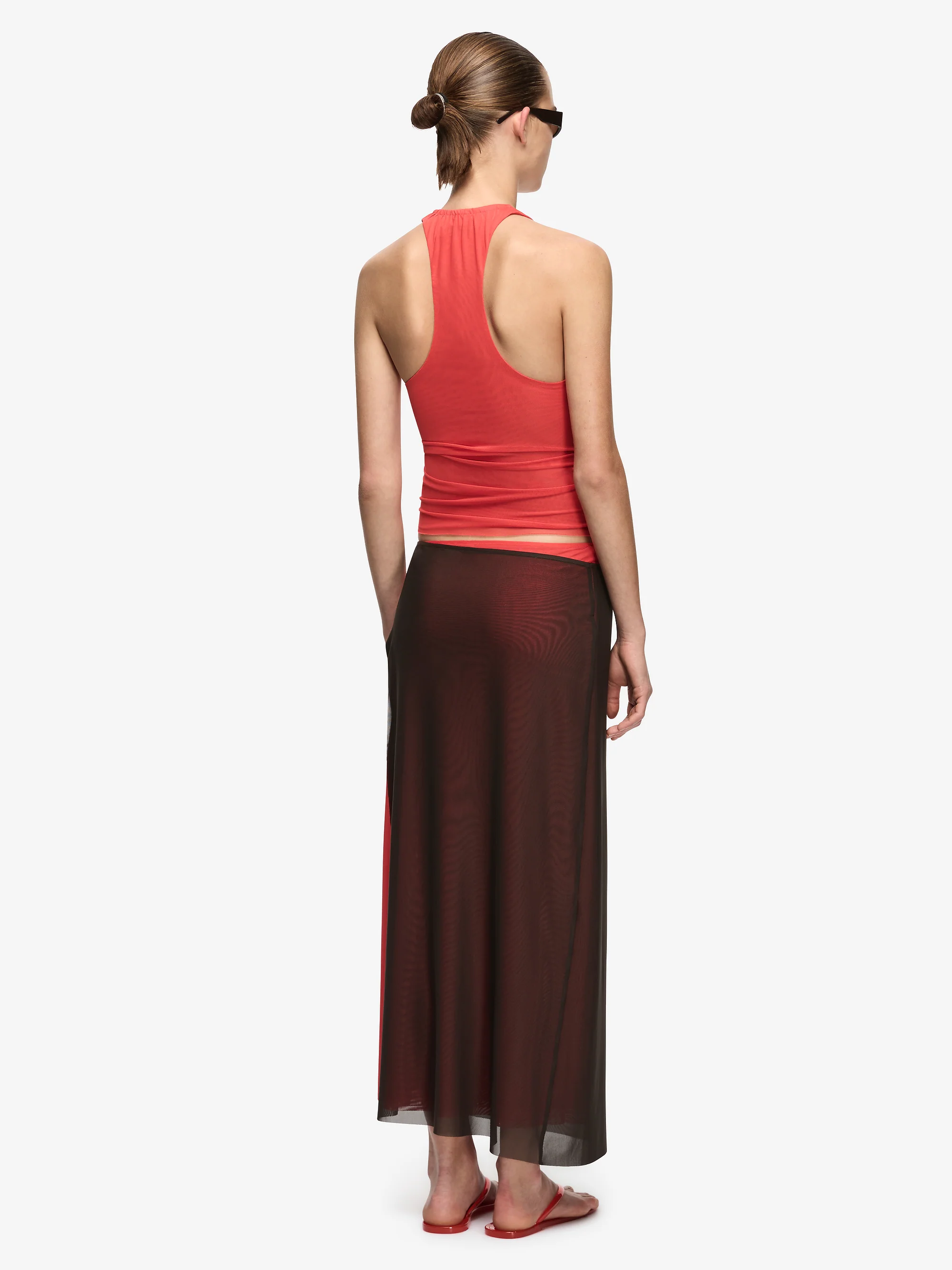 ALYNA CONTRAST SKIRT - BITTER CHOC/FLAME - Image 4