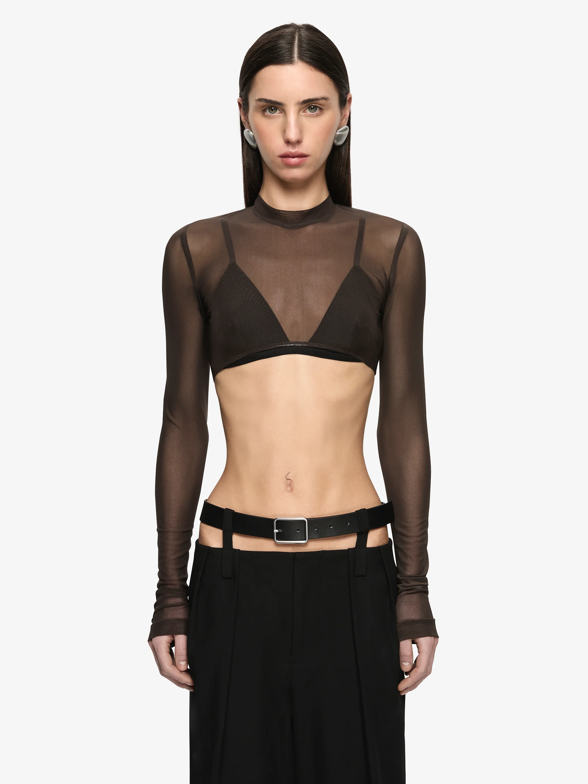 ALYNA LAYERED CROP TOP - BITTER CHOC/BLACK
