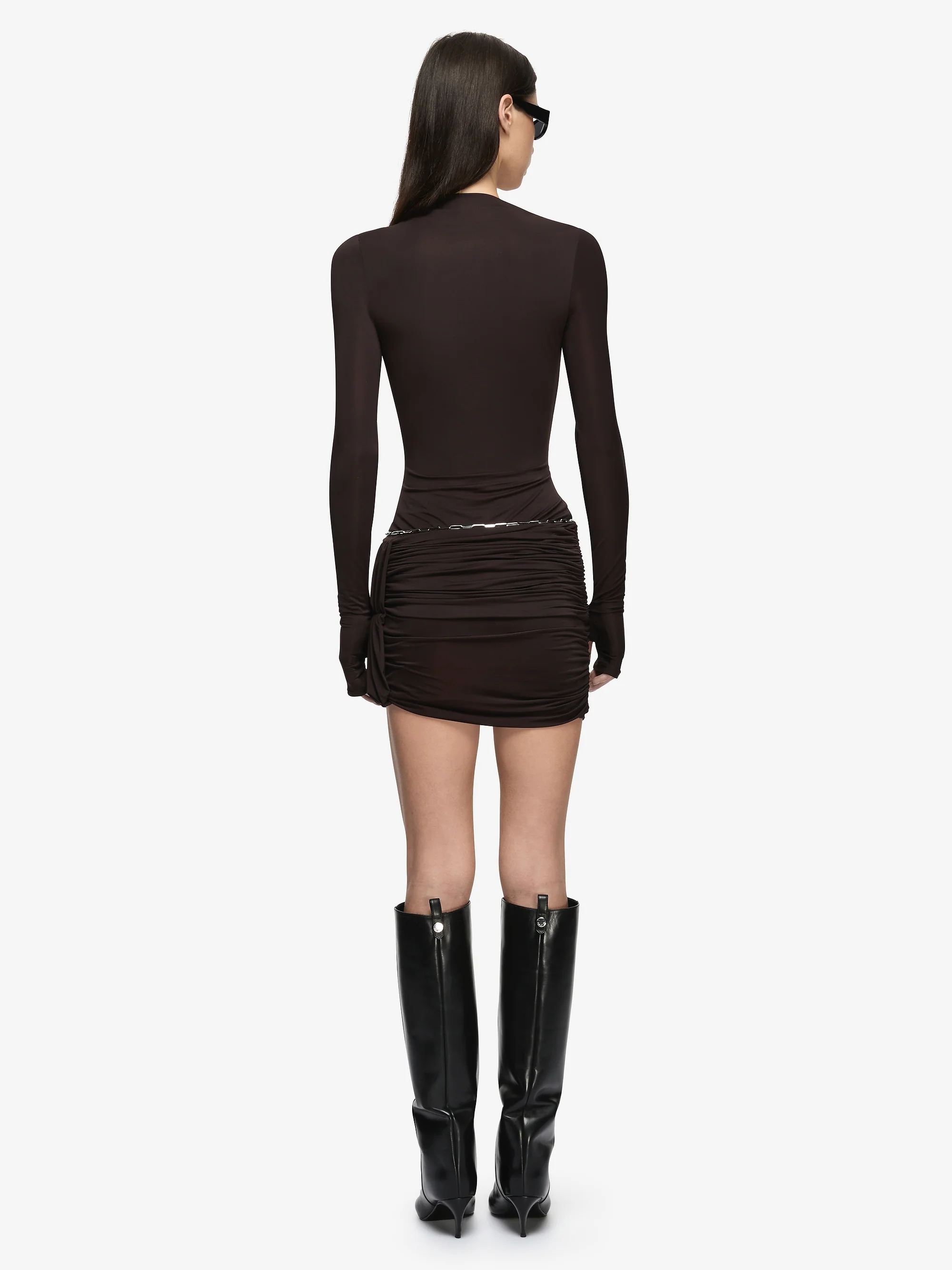 ANDREA LONG SLEEVE MINI DRESS  - DARK CHOCOLATE - Image 4