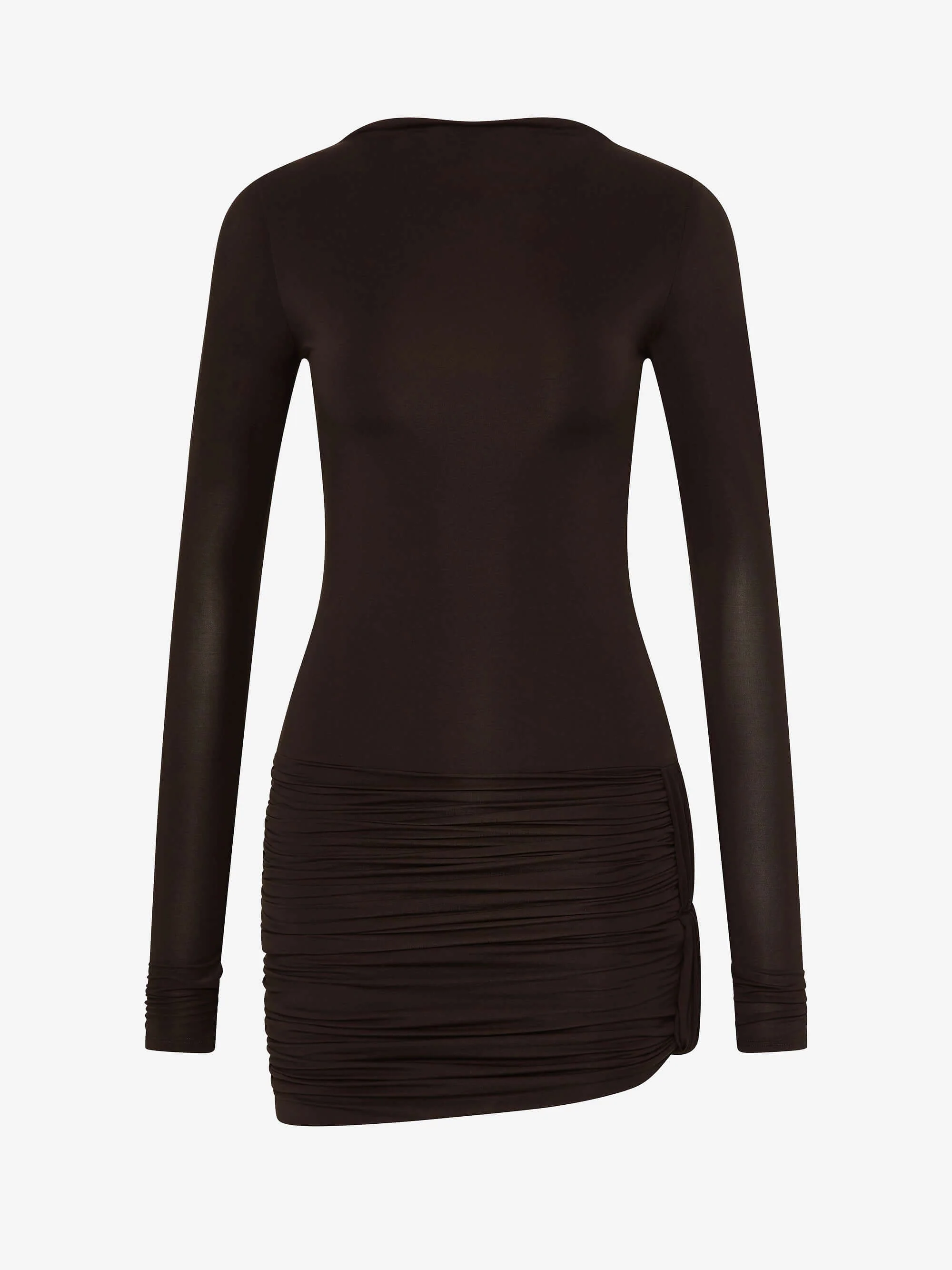 ANDREA LONG SLEEVE MINI DRESS  - DARK CHOCOLATE - Image 5