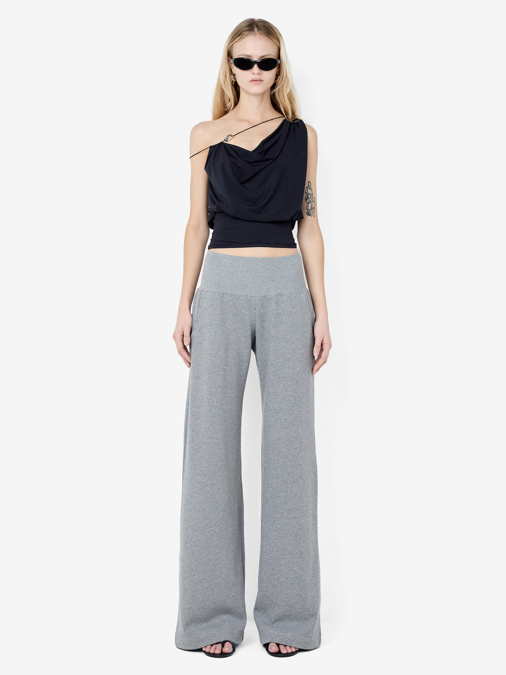 BRIGITTE COWL ASYM TOP - BLACK