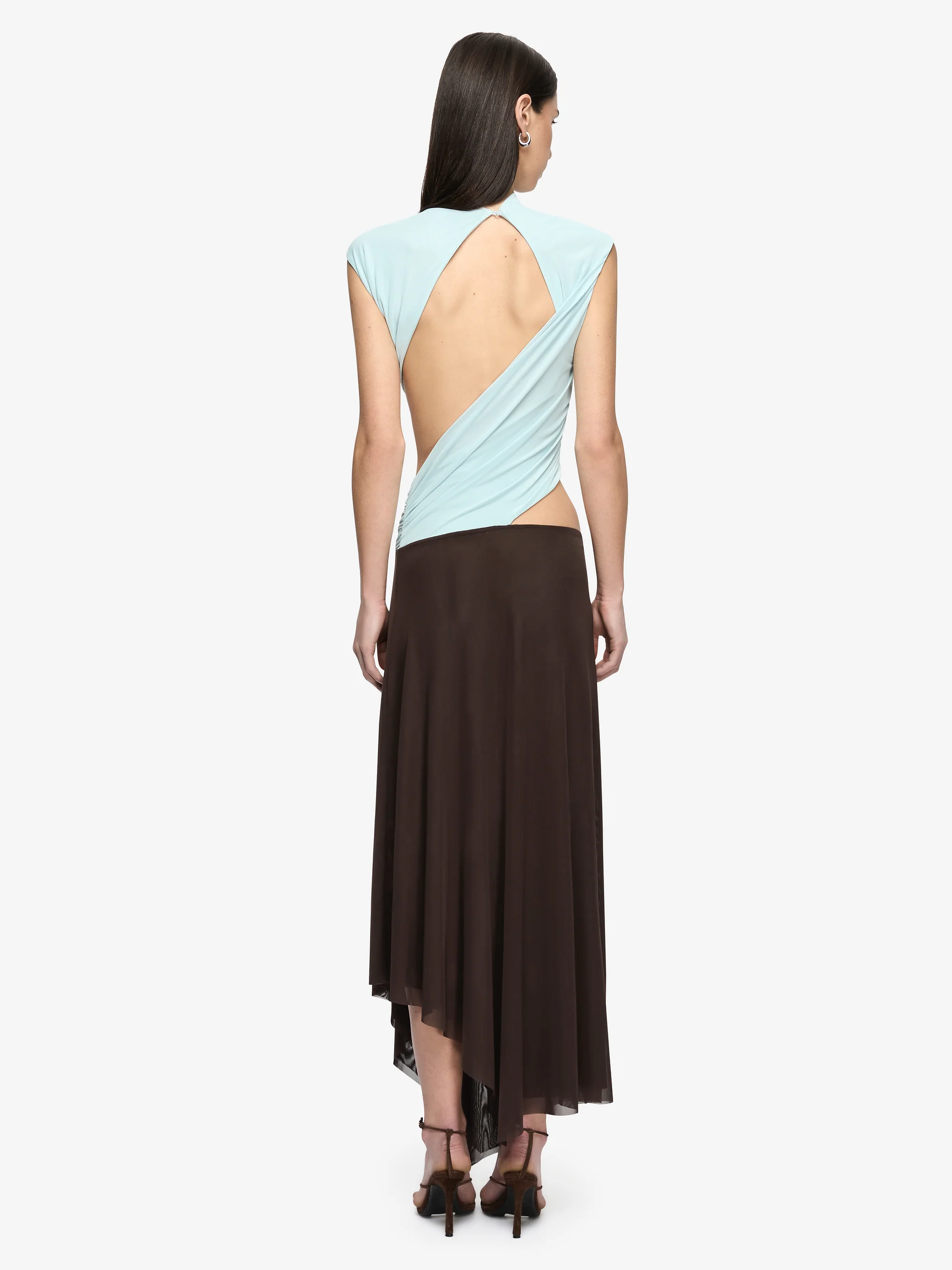 CONNI ASYM MIDI DRESS - ARCTIC BLUE / DARK CHOC - Image 4