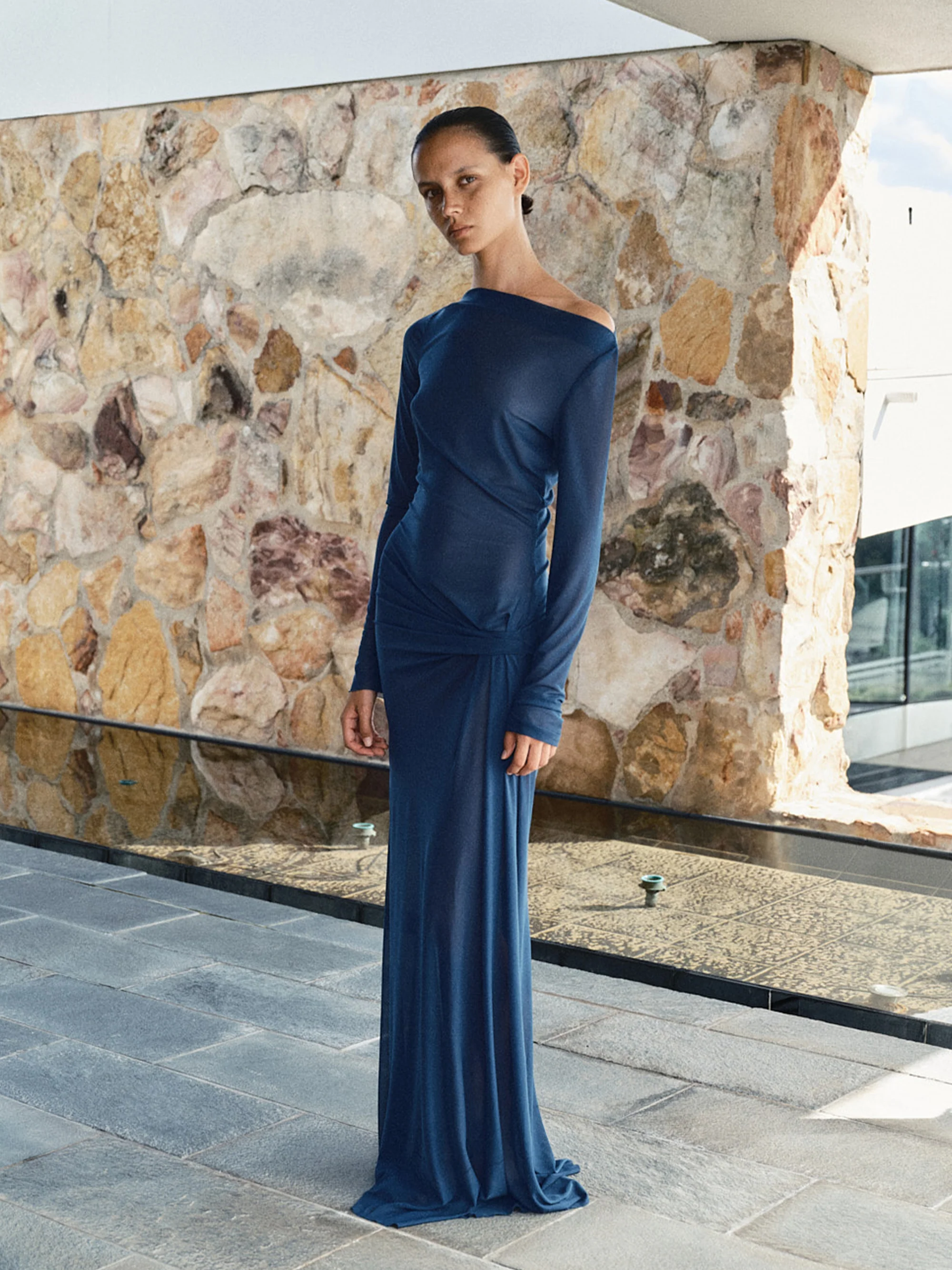 MARABOU LONG SLEEVE MAXI DRESS - PETROL - Image 2