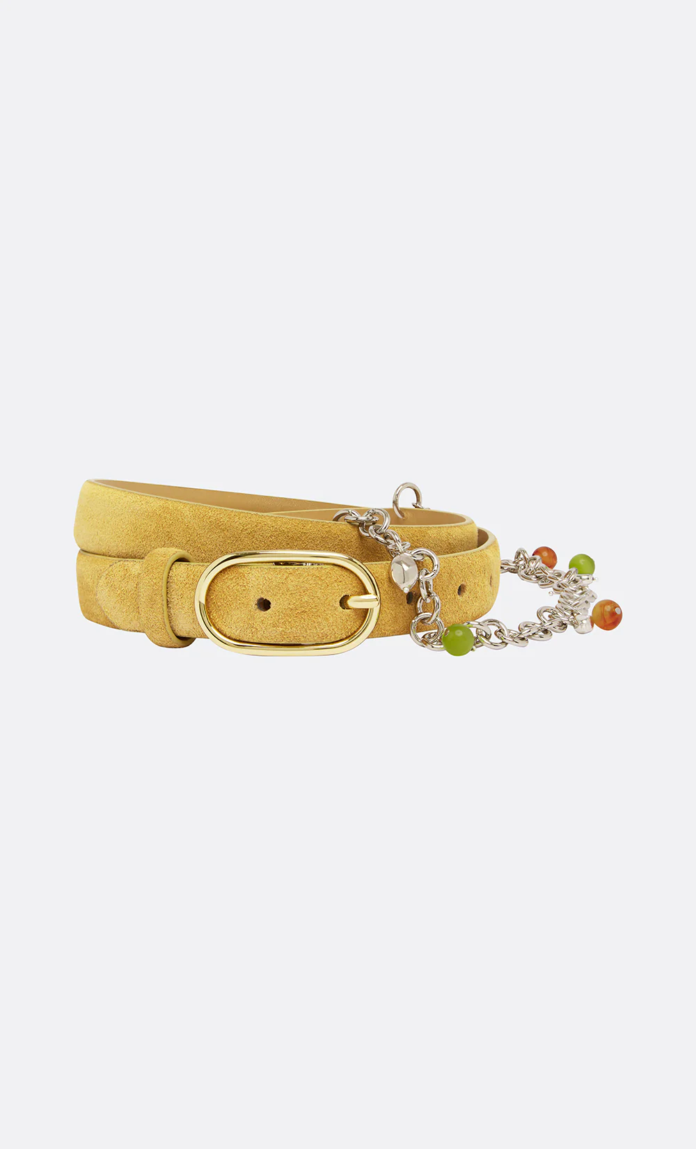 NAYA CHAIN BELT - OLIVE OIL SUEDE/SILVER