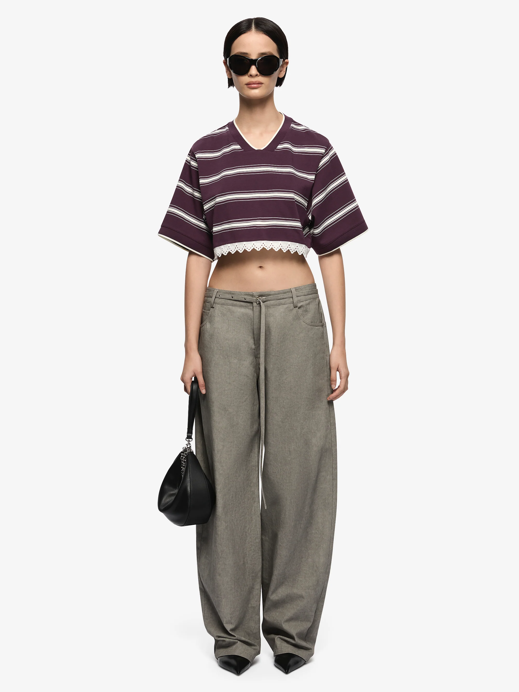 LUISA CROPPED JERSEY - PLUM/CREAM