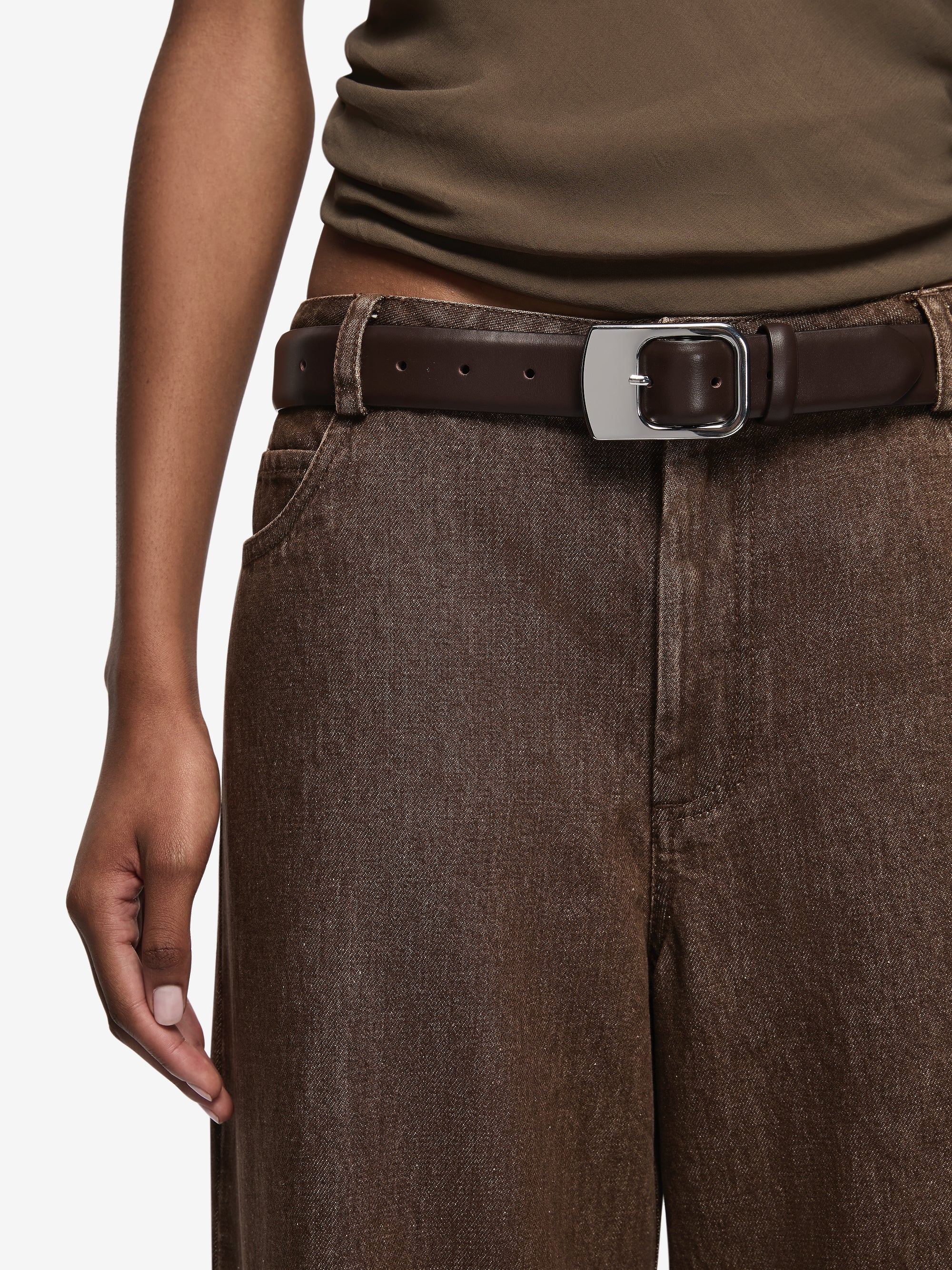 NYX BELT - CHOC LEATHER/SILVER - Image 2